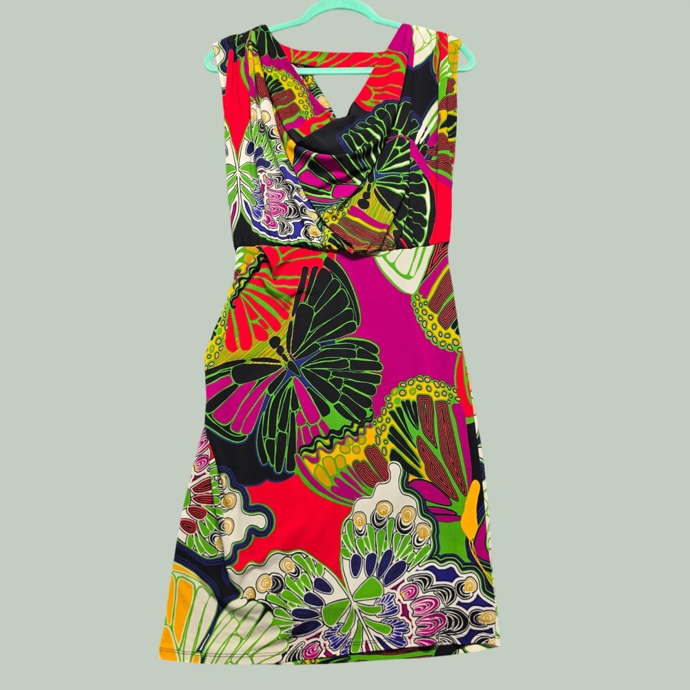 Y2K Whimsygoth Butterfly Print Ruched Sheath Dress Womens 2 Multicolor Alfani